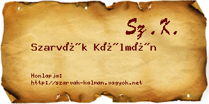 Szarvák Kálmán névjegykártya